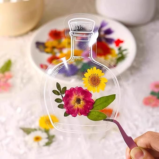 LiveOnce 60pcs DIY Dried Flower Bookmarks - Transparent PET Bookmark Kits with Tassels, Clear Sticky Sheets for Pressed Flowers, Leaves, Nature Craft, Gifts (10.5x7.5cm)