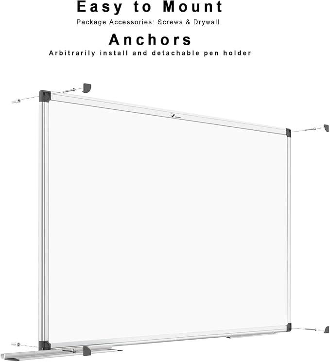 TOWON Silver Border Whiteboard Dry Erase, 72x48 in White Board Dry Erase, Presentation Magnetic Aluminum Framed Whiteboard, Dry Erase Board Wall Mounted with Markers, Pen Tray, Magnets, Cleaning Wipe