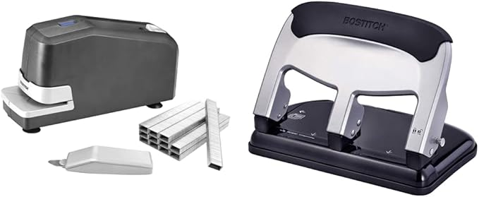 Bostitch Office Impulse Heavy Duty Electric Stapler Value Pack & EZ Squeeze Heavy Duty 3 Hole Punch, 40-Sheet Capacity, Use Less Force
