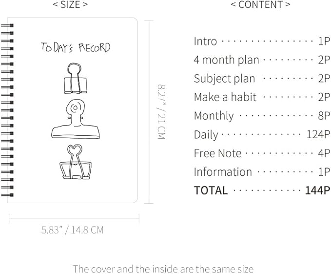 Monolike Little Doodle 4 Month Study Planner, Clips - Academic Planner, Weekly & Monthly Planner, Study plan