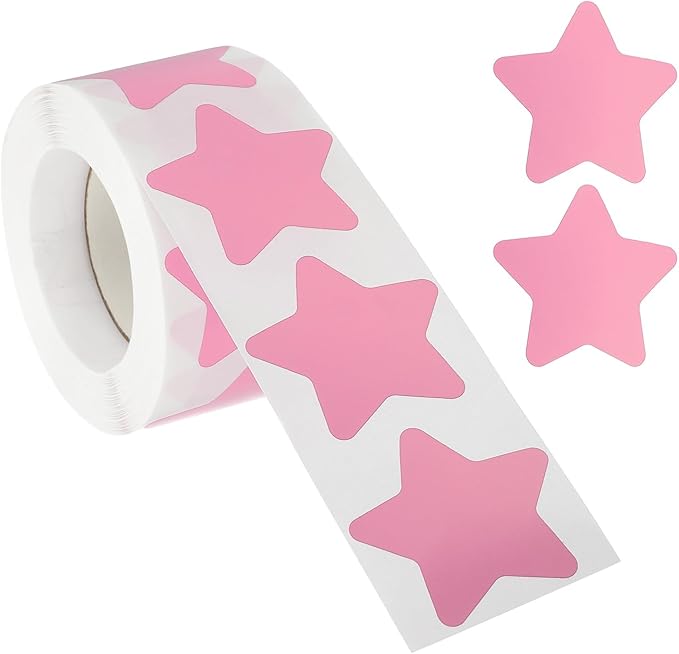 PATIKIL Star Stickers Roll 1.5", 500 Pcs Self-Adhesive Reward Stickers for Classroom Teacher Supplies and DIY Craft, Pink