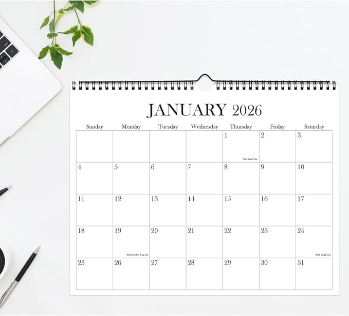 Calendar 2026-2027 - Wall Calendar from January 2026 to June 2027, 2026 Wall Hanging Calendar Planner with Thick Paper, 12" x 14.5", Black