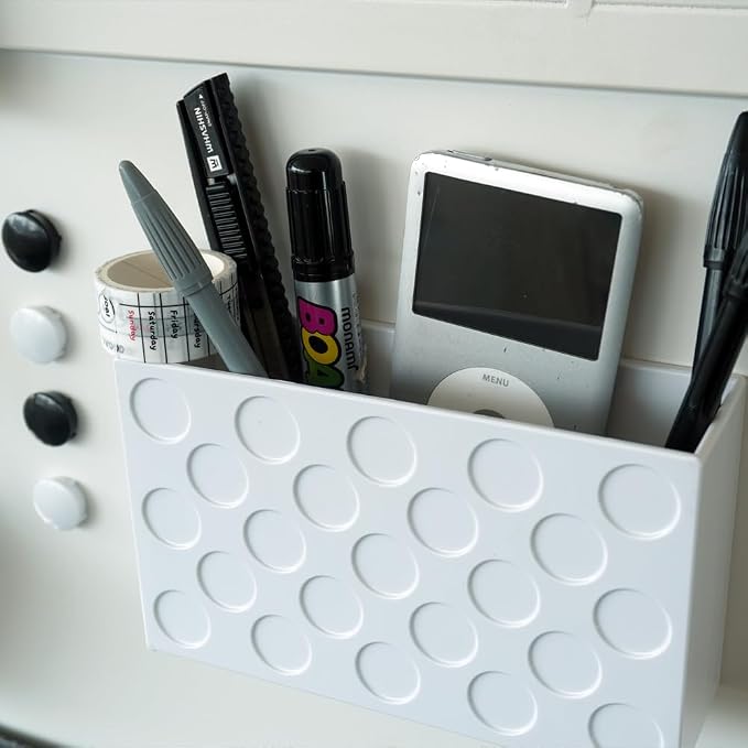Magnetic Wall Pocket Organizer 6.3 x 2 x 3.8 in — Strong Magnetic Multi-Purpose Pens & Supplies Storage Holder for Office, Fridge, Locker — White