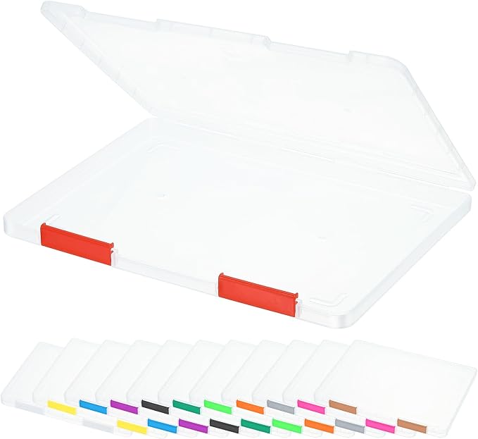 PATIKIL Clear A4 File Portable Project Case with Buckle Plastic Storage Box for 8.5" x 11" Letter Paper Scrapbook Paper Storage Boxes, 12Pcs, 12.2"x9.1"x0.8", Multicolor