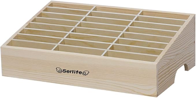 Wood Cell Phones Storage Box Calculator Management Mobile Phone Holder Classroom Office, Meeting Room Desktop Organizer (Maple, 24 Cells)