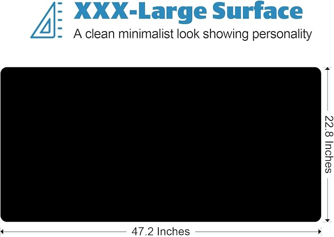 YQE Huge Mouse Pad 3XL: 47.2 x 22.8'' Oversized Extended Desk Mat XXXL, Extra Large Big Gaming Mousepad for Full Desktop, Giant Mouse Pads Computer Desk Pad Thick | Black | Stitched Edge | Waterproof
