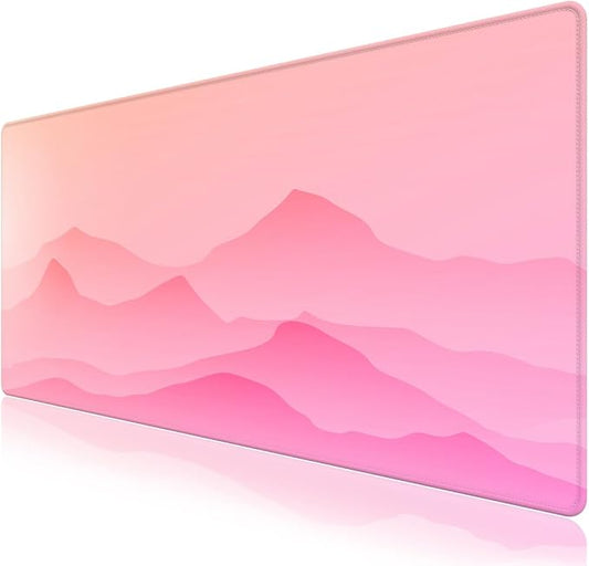 Desk Mat for Keyboard and Mouse, Large Mouse Pad Non-Slip Keyboard Pad, Computer Mats for Desktop, Cute Desk Pad with Stitched Edges for Office, Gaming I Pink Mountains