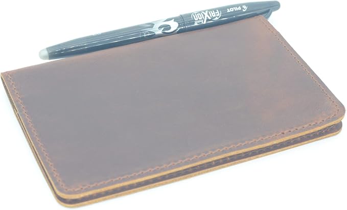 JJNUSA Distressed Leather Checkbook Journal Cover for Field Notes Moleskine Cahier Notebook Pocket size 3.5" X 5.5" Vintage Refillable Notepad Brown