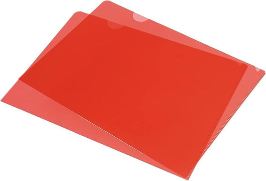 PATIKIL L Type Folders 24 Pack A4 Plastic File Project Pockets Clear Paper Document Jacket Sleeve for Office, Red