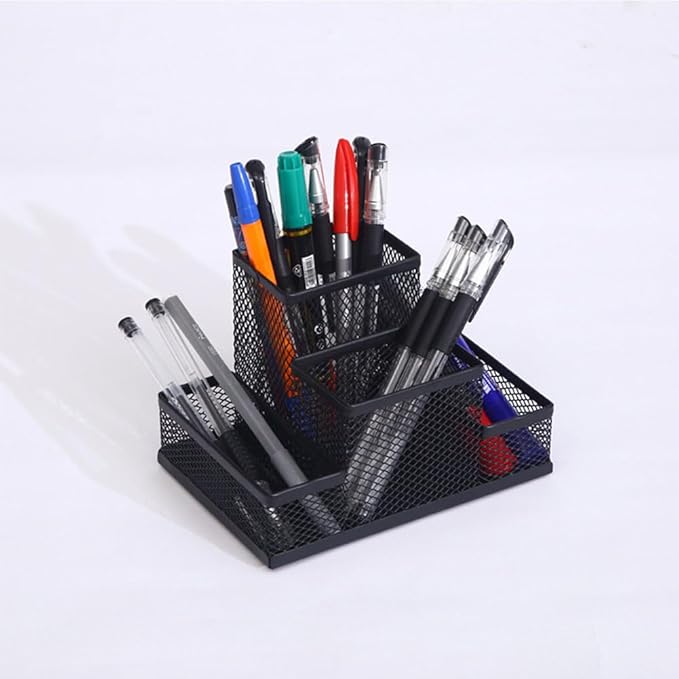 Desk Organizer Desktop Mesh Pen Pencil Holder Caddy with 4 Compartments, Office Home School Classroom Accessories Cool Supplies