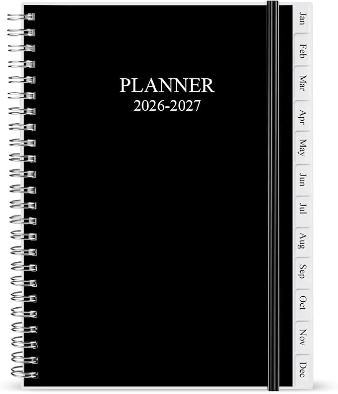 Cheericome Planner 2026-2027, Monthly Weekly Planner Runs January 2026 to June 2027, 26-27 Planners with PP Cover and Elastic Bond, 18 Month, Black Monthly Planner Calendar