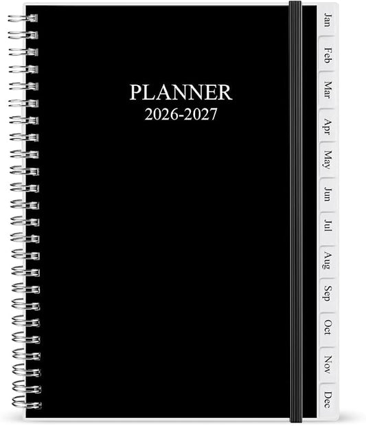 Cheericome Planner 2026-2027, Monthly Weekly Planner Runs January 2026 to June 2027, 26-27 Planners with PP Cover and Elastic Bond, 18 Month, Black Monthly Planner Calendar