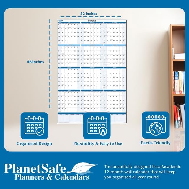 2026-2027 Premium Dry-Erase Fiscal/Academic Split Year July to June Vertical Wall Calendar 48" x 32" - Next Year Planner Area. Complete Dry-erase Marker and Eraser