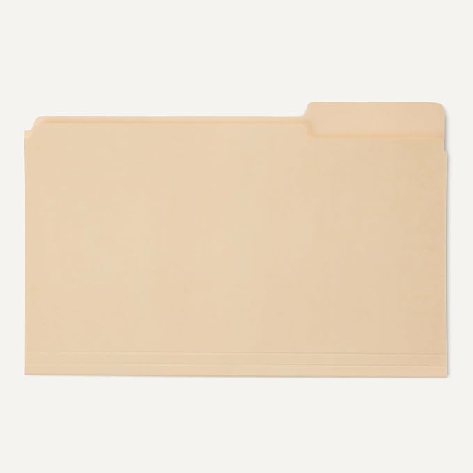 Amazon Basics 100% Recycled File Folder, 1/3-Cut Tab, Legal Size, Manila, Pack of 100