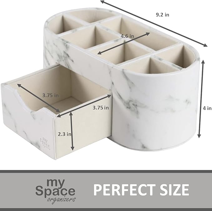 My Space Organizers Marble Desk Organizer For Office Supplies Desk Accessories - Pencil Pen Holder Decor - Home School College Organization Desktop Caddy - Faux Leather