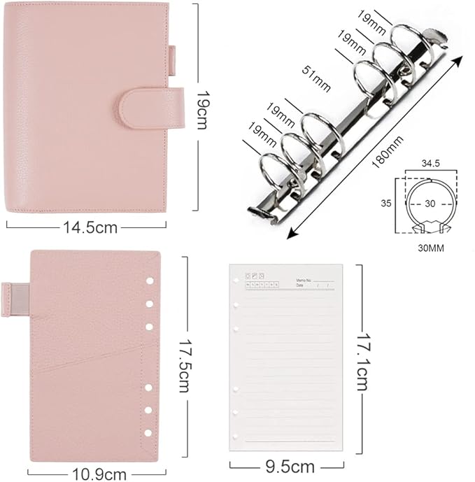 Moterm Personal Luxe Rings Planner - Genuine Leather Binder Organizer (30mm Ring, Pebbled-Dusty Rose)