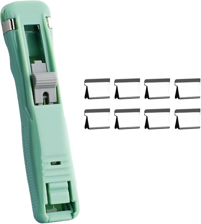 Portable Binder Clip Stapler, Includes 150 Reusable Clips, Push Clip Staplers, Mini Push Stapler Clamp Staplers for Desktop Document Home School Desk Office (E#)