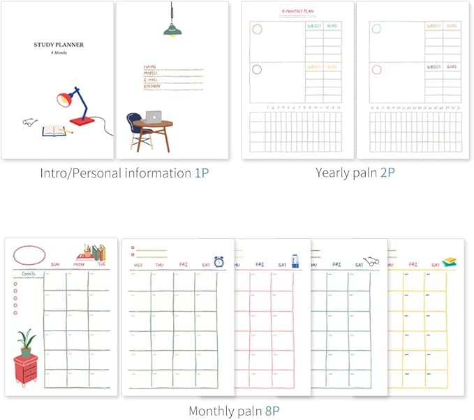 Monolike Ordinary days 4 Month Study Planner, Green day - Academic Planner, Weekly & Monthly Planner, Study plan
