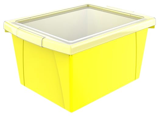 Storex Classroom Storage Bin with Lid, 4 Gallon, 13-5/8 x 11-1/4 x 7-7/8 Inches, Yellow