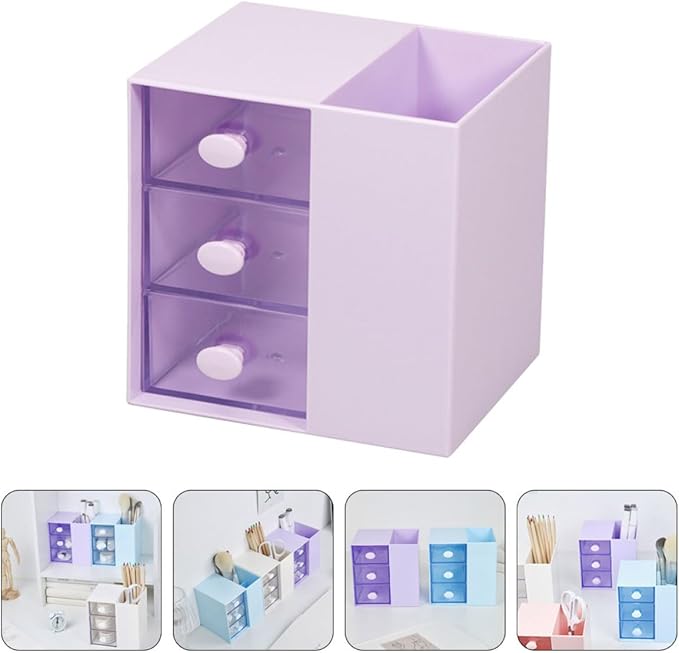 Cabilock Multi-function Desktop Box Large Capacity Office Supply Organizer Purple Stationery Storage Container for Desk and Home Office Use