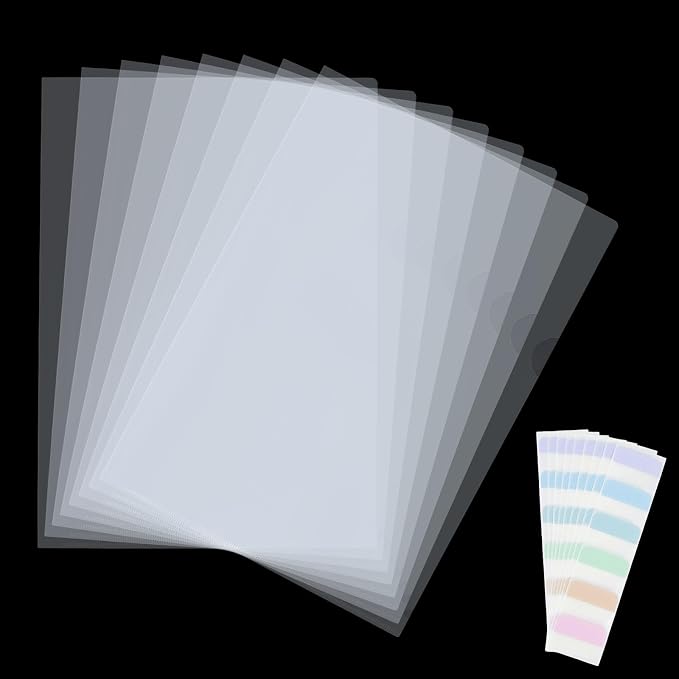 120PCS Clear Plastic Folders Document Protectors Sleeves Bulk with 120PCS Label Stickers Paper Filing Storage Organizes Folders for Office School Home Document Letter Protection, 7.9"X12"