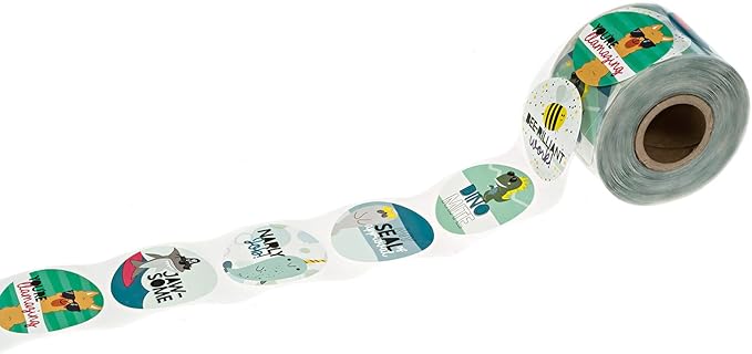 Cute Animal Pun Teacher Stickers / 500 Motivational Rewards / 6 Alternating Encouraging Phrase Classroom Labels / 1.5" Circle Adorable Animals Sticker/Made in The USA