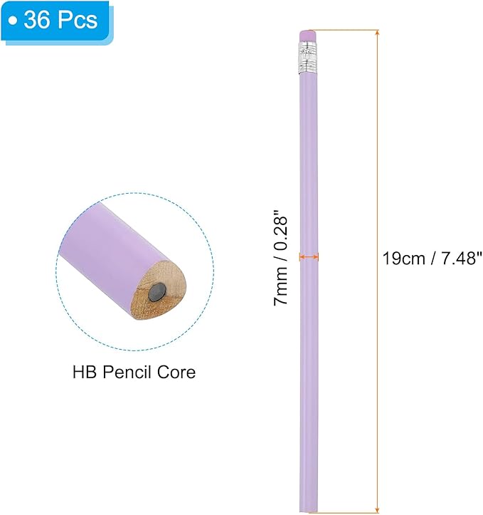 PATIKIL Round Pencils, 36 Pack Triangle HB Graphite Pencil Woodcase Wooden Pencils with Eraser for Classroom Office Writing Drawing Supplies, Purple
