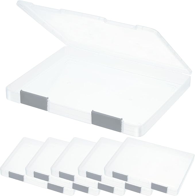 PATIKIL Clear A4 File Portable Project Case with Buckle Plastic Storage Box for 8.5" x 11" Letter Paper Scrapbook Paper Storage Boxes, 6Pcs, 12.4"x9.8"x1.2", Light Gray