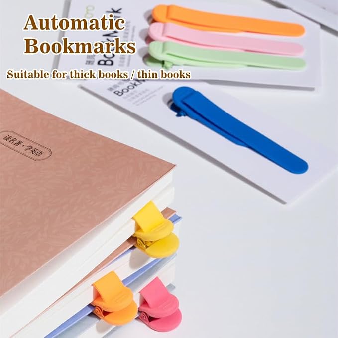 6pcs Silicone Automatic Bookmark, Cute Unique Book Marks for Reading, Smart Bookmarks - Men, Women, Kids - Stay in Place