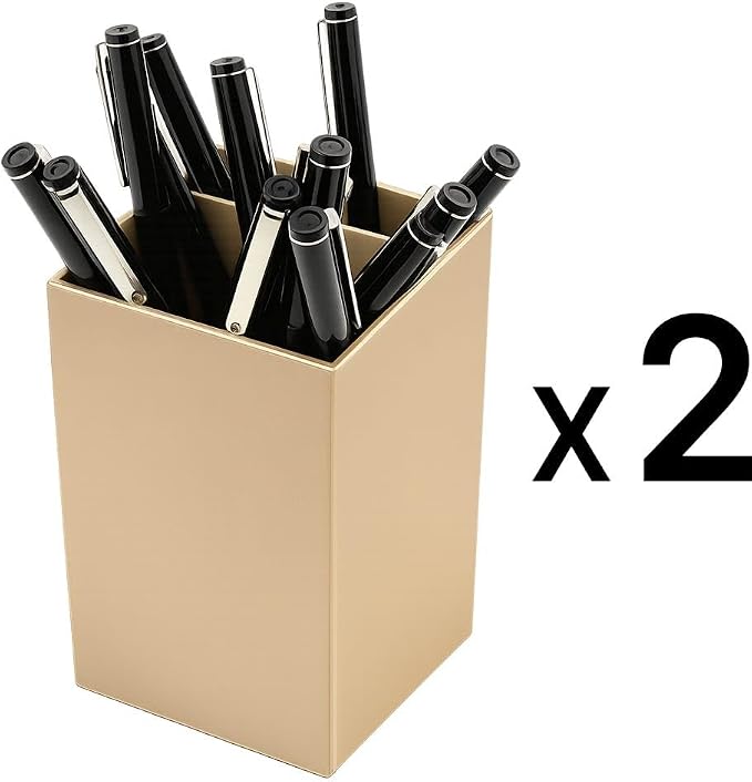 JAM PAPER Plastic Pen Holders - Gold Desktop Pencil Cups - 2/Pack