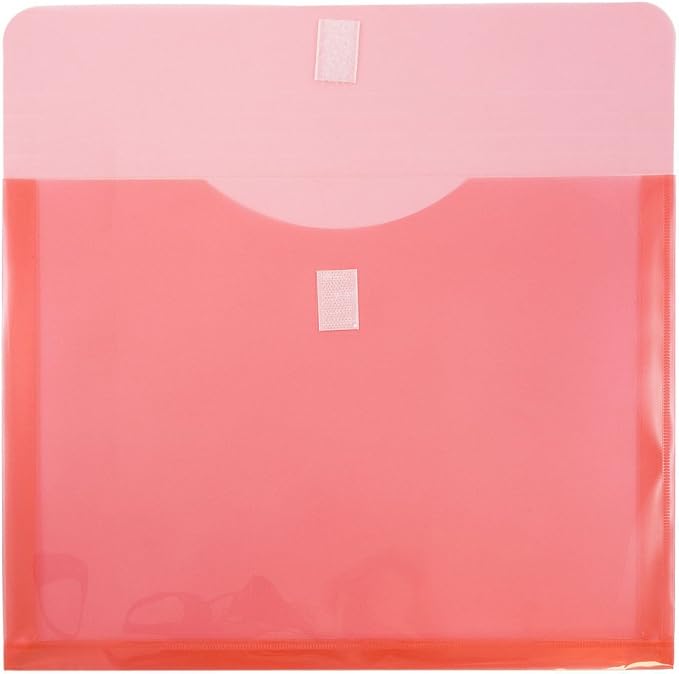 JAM PAPER Plastic Expansion Envelopes with Hook & Loop Closure - Letter Booklet - 9 3/4 x 13 with 1 Inch Expansion - Red - 12/Pack