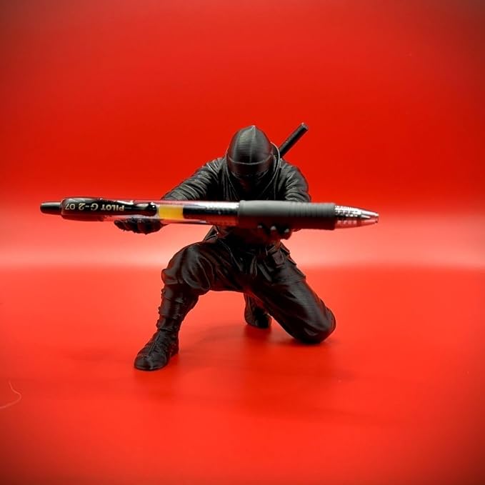 Ninja Warrior Pen Holder, Desktop Organizer Figurine, Black Samurai Desk Accessory with Sword