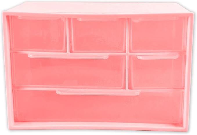 Mini Desk Drawer Organizer with 6 Clear Drawers - 7" x 3.9" x 4.7" Small Plastic Storage Box for Office, Classroom, Crafts, and Home Desktop Organization