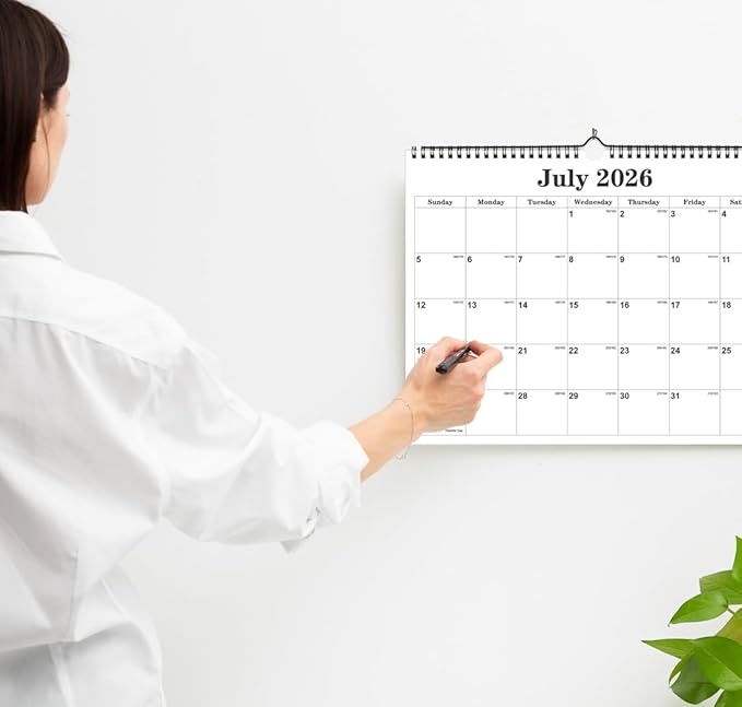 Calendar 2026 - Calendar 2026-2027 from January 2026 to June 2027, Spiral Binding Hanging Wall Calendar 2026 for Home/Office, 8.5" x 11", Black