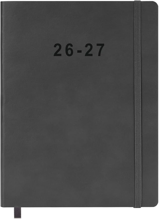 26-27 Academic Planner - Weekly and Monthly Planner, Jul 2026 - Jun 2027, Vegan Leather Cover, Elastic Closure, 8.5"x11", Grey