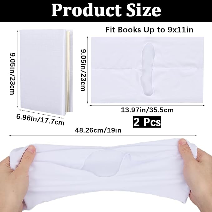 CRASPIRE 2Pcs White Stretch Book Cover Stretchy Book Covers 9 x 14in Wrap Sleeve Up to 9 x 11in Rectangle Elastic Cloth Washable Reusable Durable Protective Cover for Hardcover Book Paperback Textbook