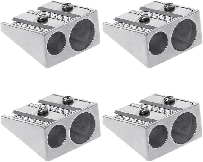 4Pcs Silver Magnesium Pencil Sharpener, Magnesium Metal Manual, Double Holes Rectangular, Handheld Pencil Sharpener, Writing and Correction Supplies