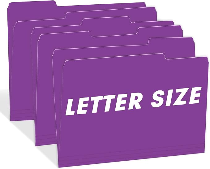 File Folder, RAZCC 150 Pack 1/3 Cut Tab File Folders Letter Size, Purple, Folders, Folders with Tab, Great for Organizing and Easy File Storage