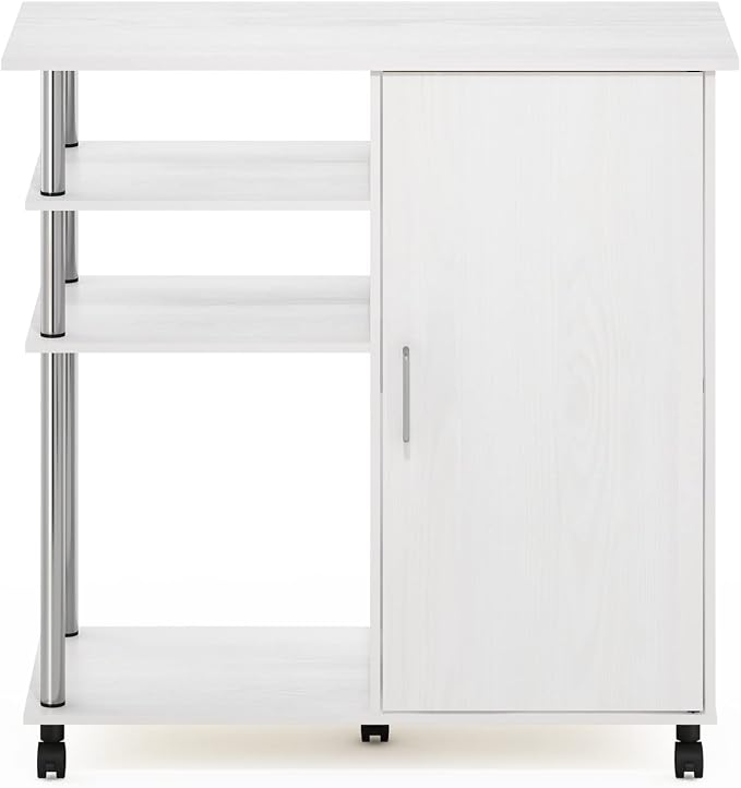 Furinno Helena Rolling Cart, 4-Tier Rolling Utility Cart with Closed Cabinet, Storage Cart, for Office, Living Room, Kitchen, Storage and Organizers, White Wood