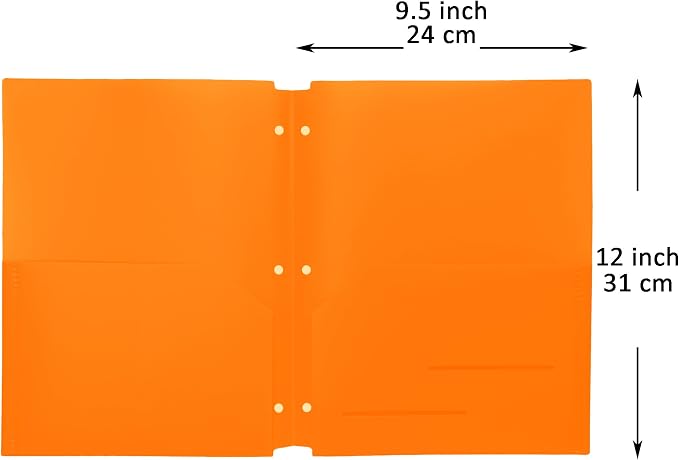 Youngever 6 Pack Heavy Duty Plastic Two Pocket Folders, Binder Dividers with Pocket, 3 Hole Punch Folder with Notches, Binder Folders (Orange)