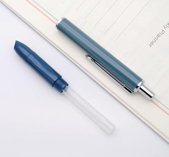 OASO K016 Retractable Fountain Pen Set 0.5mm with 4pcs Blue Ink Cartridges Smooth Writing for School Students (Deep Sea Blue)