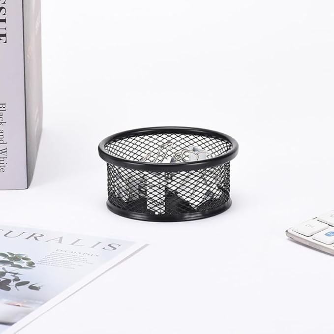 Black Metal Mesh Desk Organizer - Multi-Purpose Clip Holder for Office and School Supplies, Paperclip/Binder Clip Dispenser with Non-Slip Base (Home Office, Classroom, Study Desk Accessories)