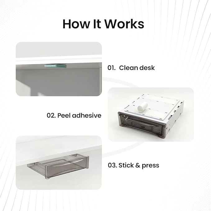 Under Desk Drawer 2-pack from 2B Neat - Self Adhesive Hidden Drawers - Heavy Duty Plastic - Easy Installation - Under Shelf Organizer for Office and Schools Supplies