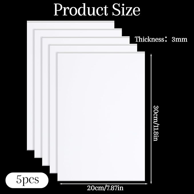 5 PCS White Foam Boards, 11 Inch Poster Foams Boards Sheets Thickness White Foams Core Backing Board Rectangle Foam PVC Sheet Double Sided Core Board Sign for Art Crafts, Presentation, Wedding（Foam ）
