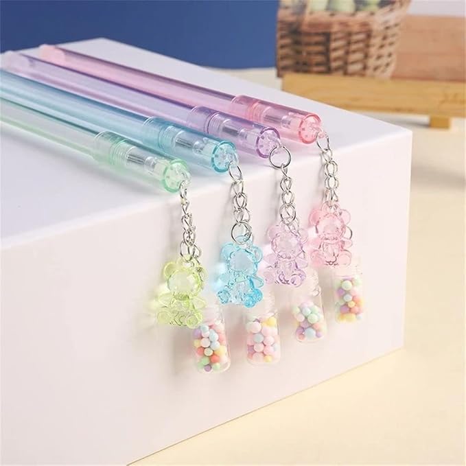1Pc Random Color Bear Gel Pen Pendant Cute Drifting Bottle Bear Gel Stationery Sweet Lovely Erasable School Office Supplies Gel Ink Rollerball