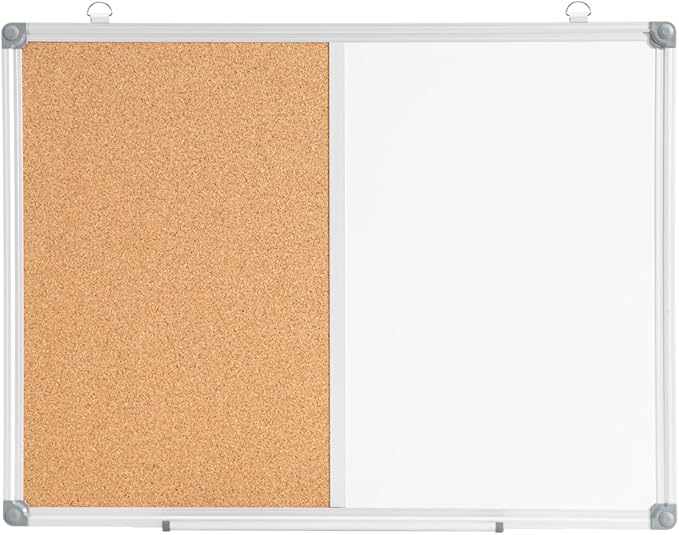 Cork Board and Whiteboard Combination, 24" x 18" Bulletin & Magnetic Dry Erase Board for Wall, Vision Board for Home, Office, School, Silver Aluminum Frame