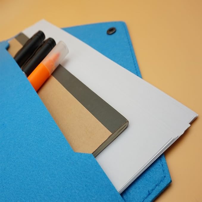 Felt File Folder, Durable Briefcase, Document Bag, Paper File Folders, Portfolio Case, Letter Envelope, Handbag Button Closure, for Office Home School Stationery (Blue)