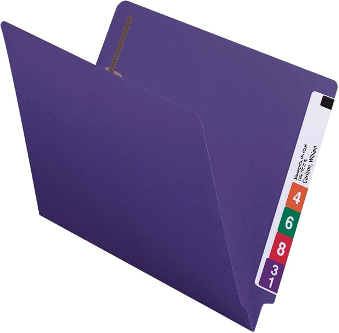 Smead End Tab Fastener File Folder, Shelf-Master® Reinforced Straight-Cut Tab, 2 Fasteners, Letter Size, Purple, 50 per Box (25440)