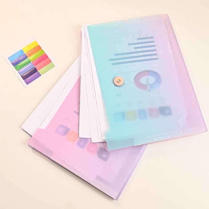 2Pcs 8 Pockets Expanding File Folders, A4 Size Accordion File Organizer with Labels, Aesthetic Plastic Document Organizer for School and Office Supplies (Blue & Pink)