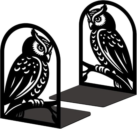 1 Pair Metal Bookends for Shelves, Owl Bookshelf Decor Heavy Duty Book Ends Book Stoppers for Office, Desk, Shelf, Room 3.5"x4.7"x7.1" Book Holders for Shelves Tall Bookends